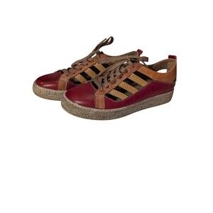 L'Artiste Spring Step Red + BrownLeather Lace-Up Comfort Sneaker Porscha Size 8